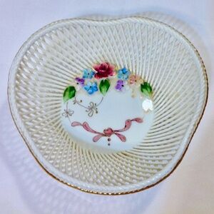 Moga Porcelain Open Work Trinket Dish w/Applied Flowers